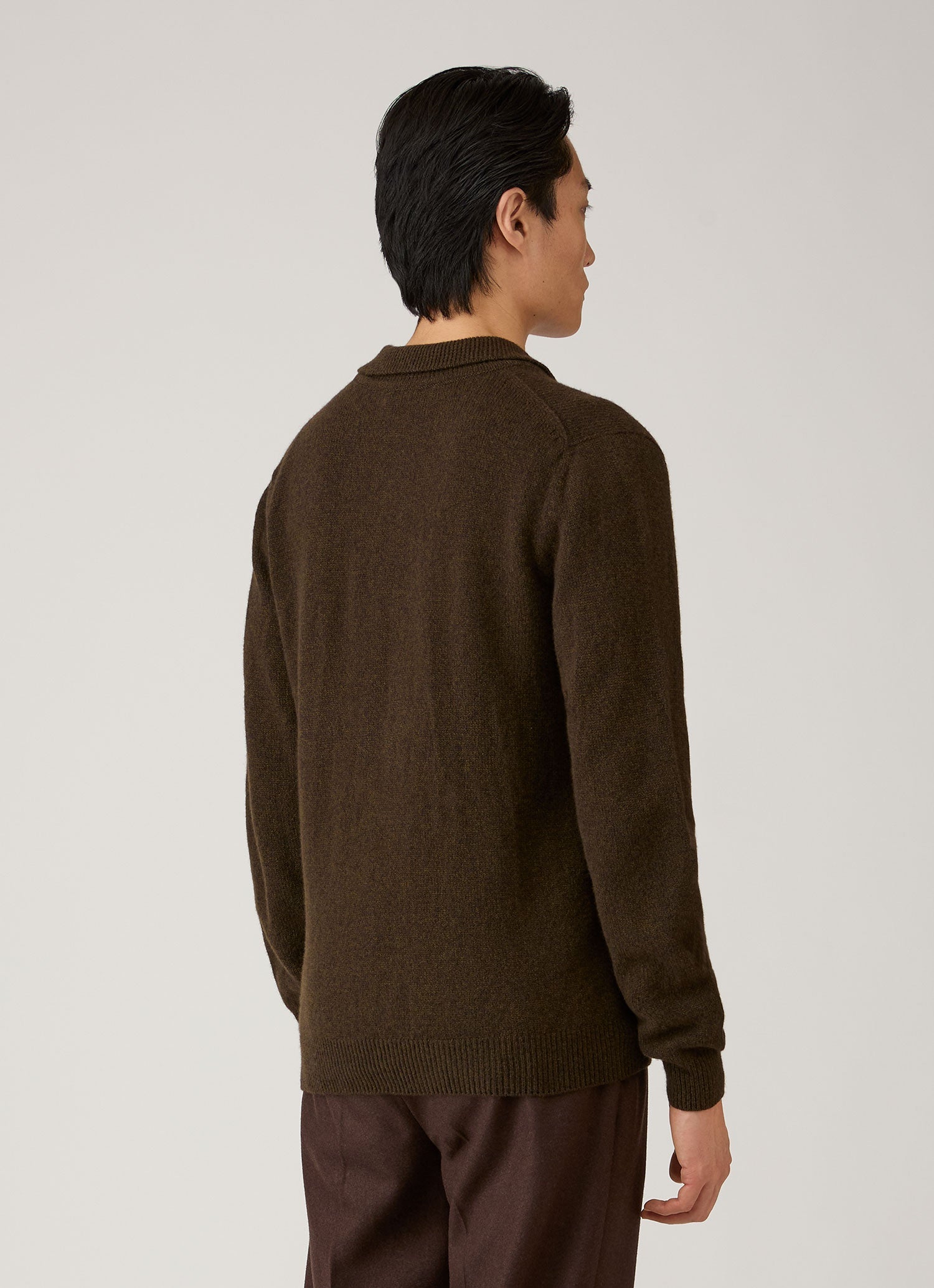Men's Lambswool Knitted Polo Shirt in Loden Green Twist