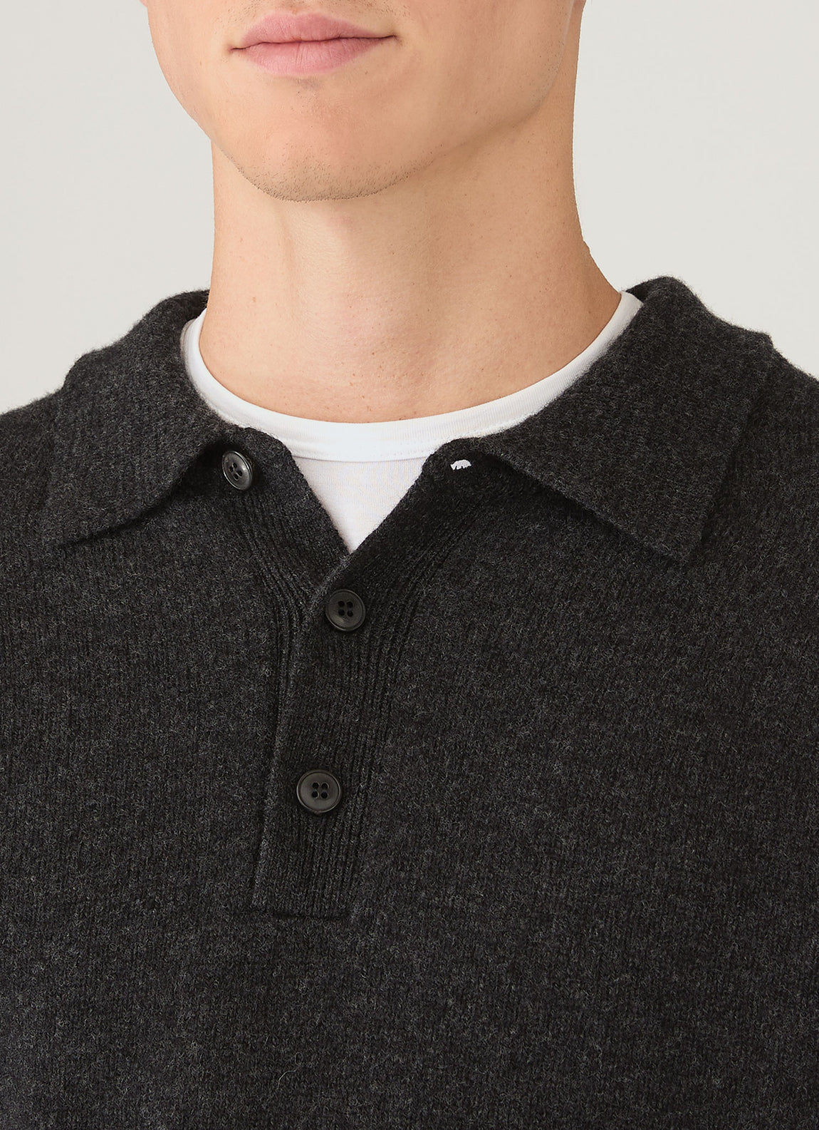 Men's Lambswool Knitted Polo Shirt in Charcoal Melange