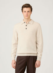 Men's Lambswool Knitted Polo Shirt in Oatmeal Melange