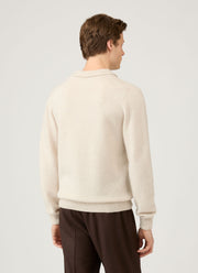 Men's Lambswool Knitted Polo Shirt in Oatmeal Melange
