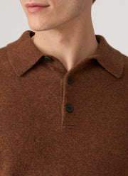 Men's Cashmere Knitted Polo Shirt in Chestnut Melange