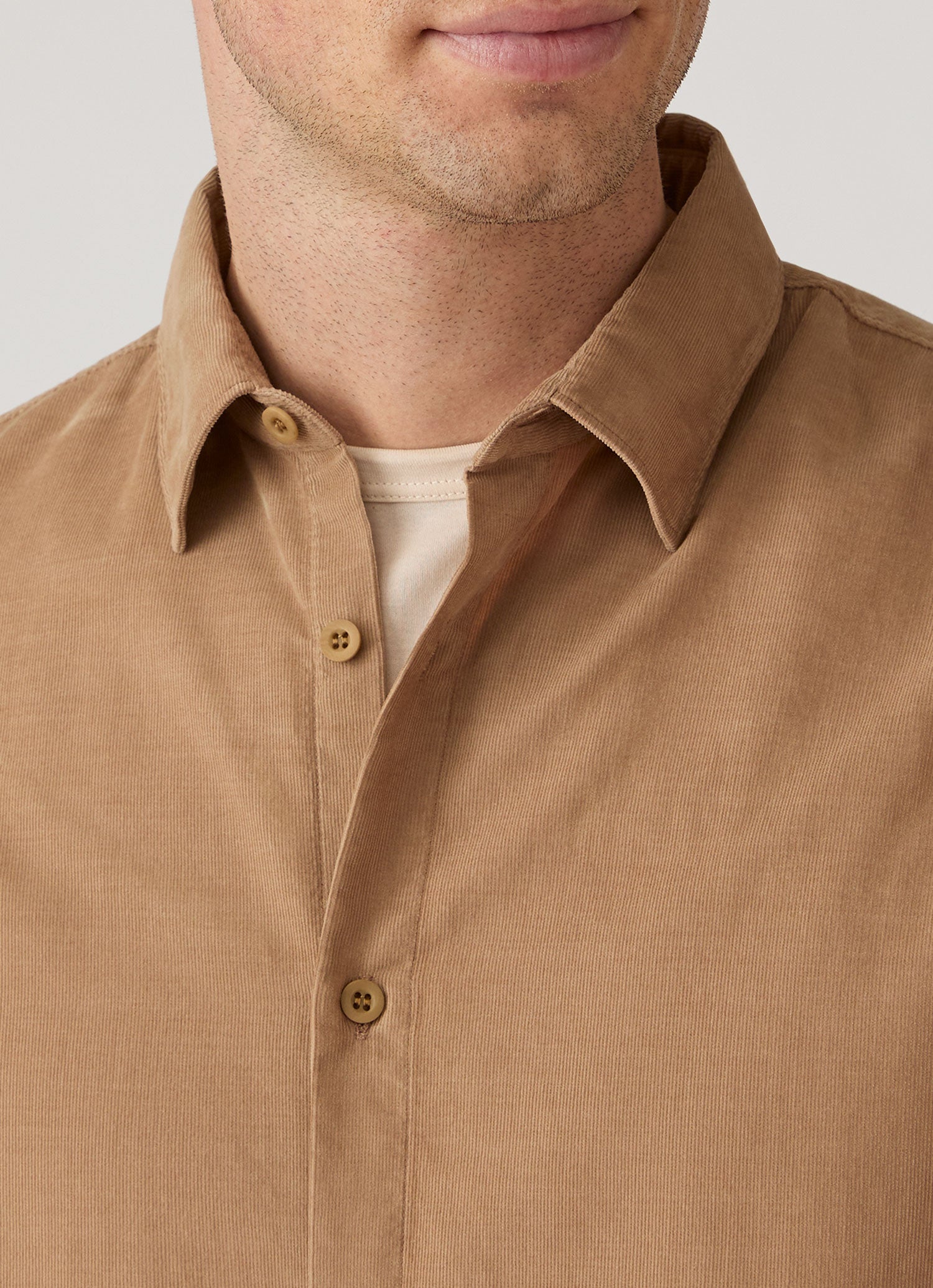 Men's Fine Cord Shirt in Dark Beige