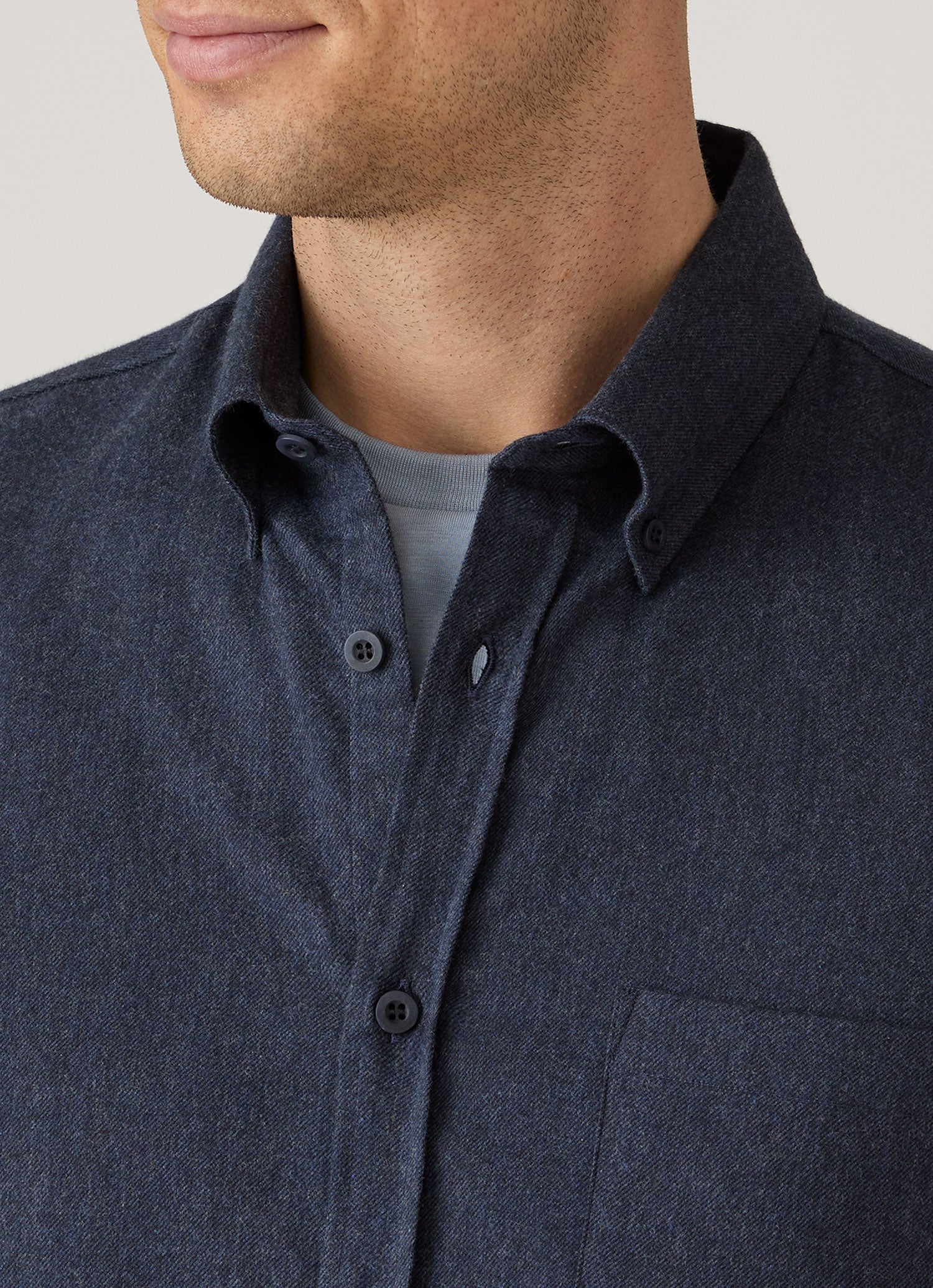Men's Button Down Flannel Shirt in Navy Melange