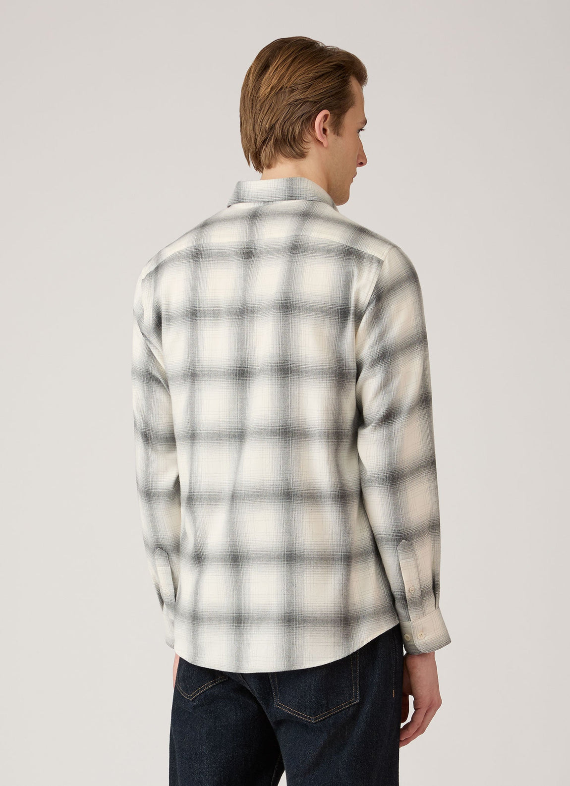 Men's Button Down Flannel Shirt in Ecru Melton Check