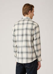 Men's Button Down Flannel Shirt in Ecru Melton Check