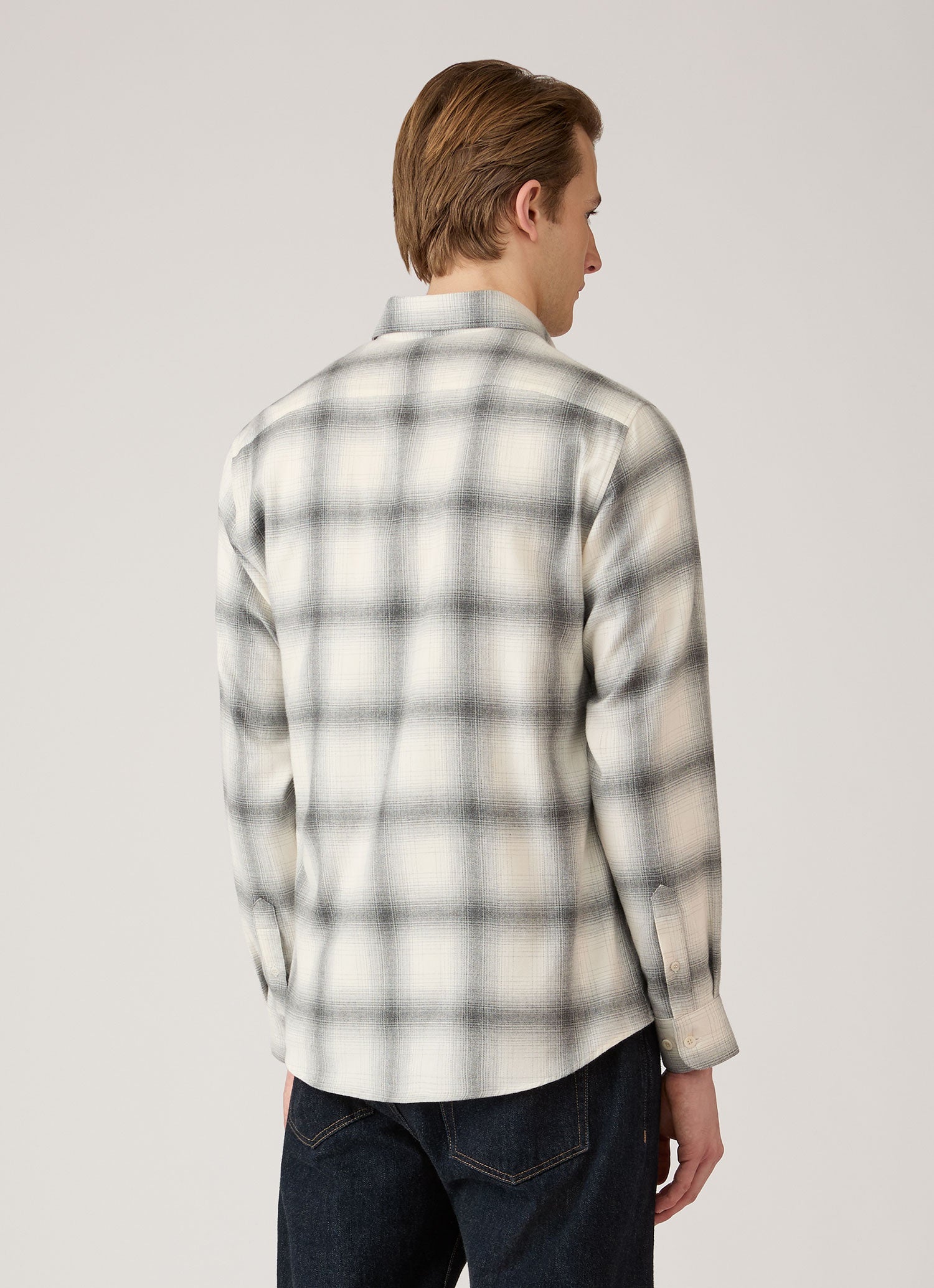 Men's Button Down Flannel Shirt in Ecru Melton Check