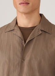 Men's Textured Stripe Camp Collar Shirt in Dark Cedar