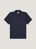 Men's Textured Stripe Camp Collar Shirt in Navy