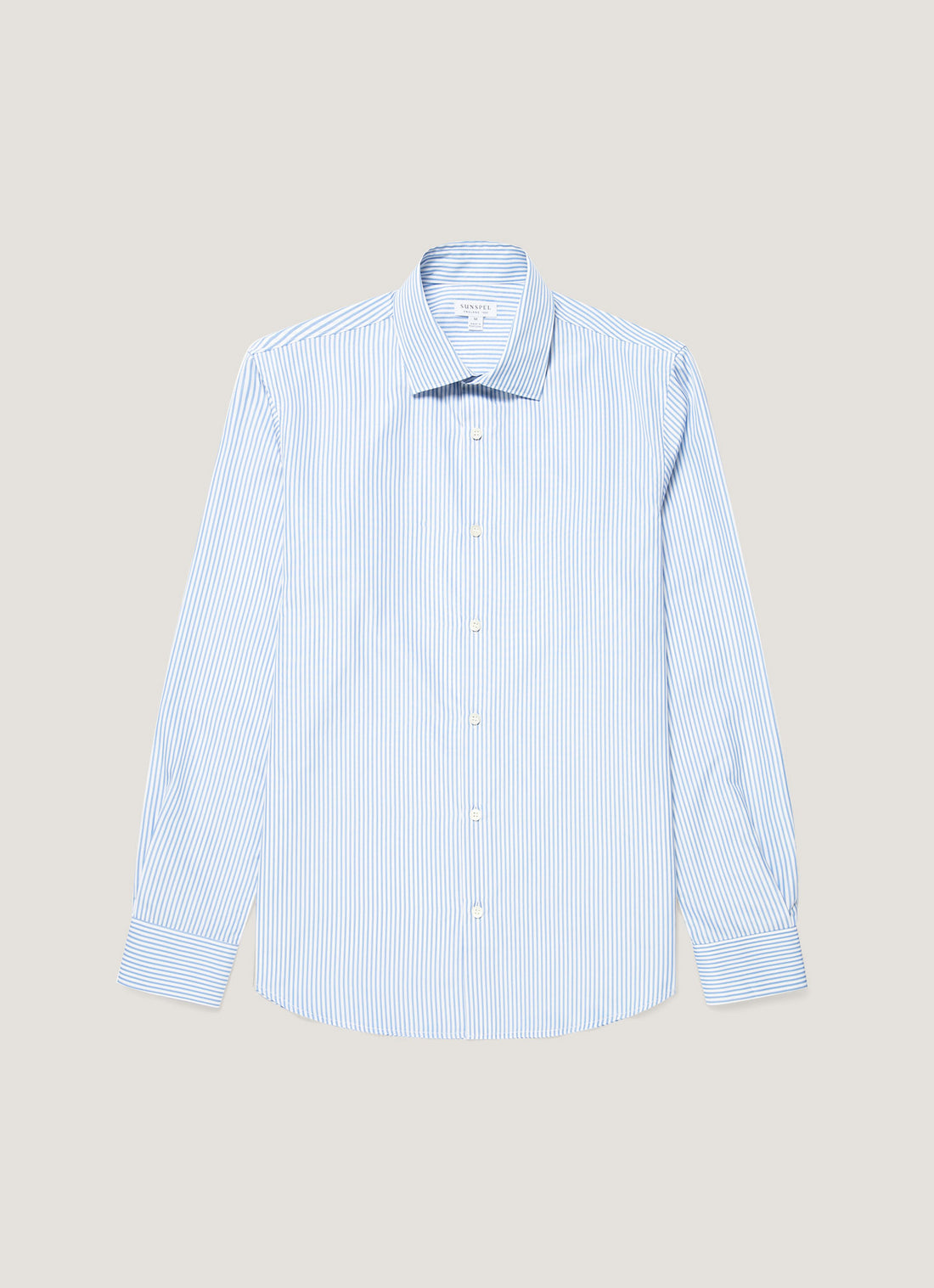 Men's Cotton Poplin Shirt in Mid Blue Bengal Stripe