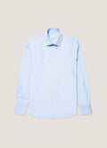 Men's Cotton Poplin Shirt in Mid Blue Fine Stripe