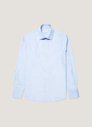 Men's Cotton Poplin Shirt in Mid Blue Fine Stripe