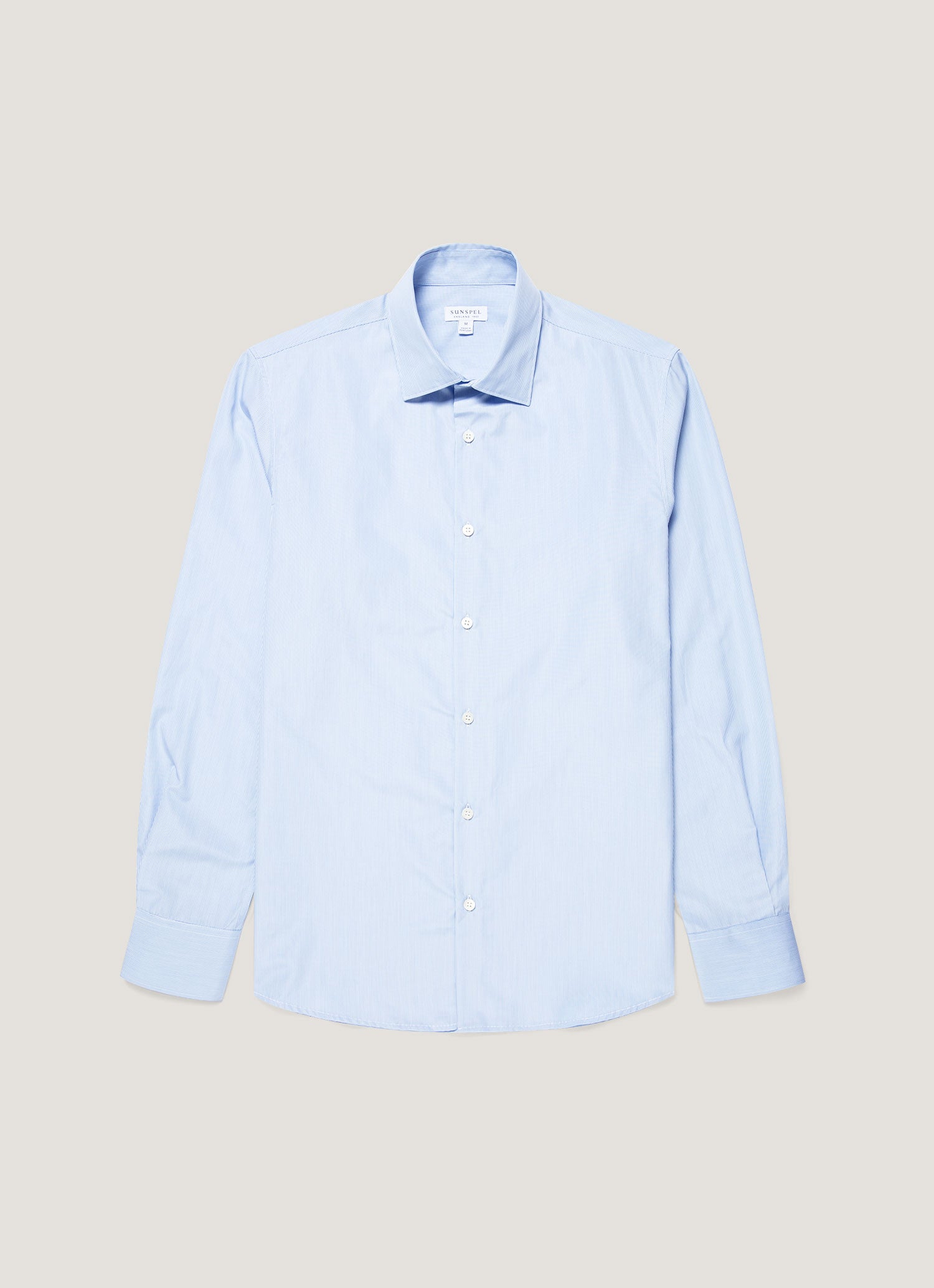 Men's Cotton Poplin Shirt in Mid Blue Fine Stripe