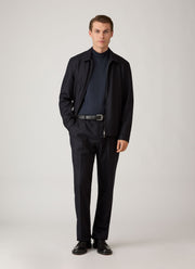 Men's Long Sleeve Brushed Cotton Mock Neck T-shirt in Midnight Navy