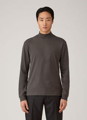 Men's Long Sleeve Brushed Cotton Mock Neck T-shirt in Anthracite