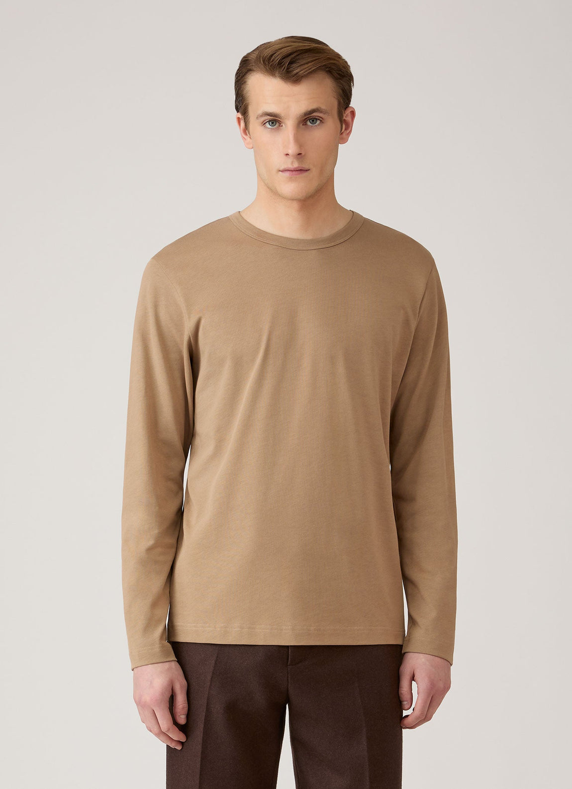Men's Long Sleeve Heavyweight Classic T-shirt in Dark Beige